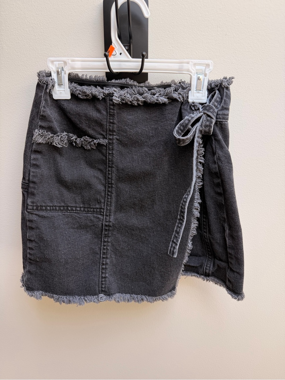 BDG Urban Outfitters Frayed Hem Black Denim Asymmetrical Wrap Skirt Small